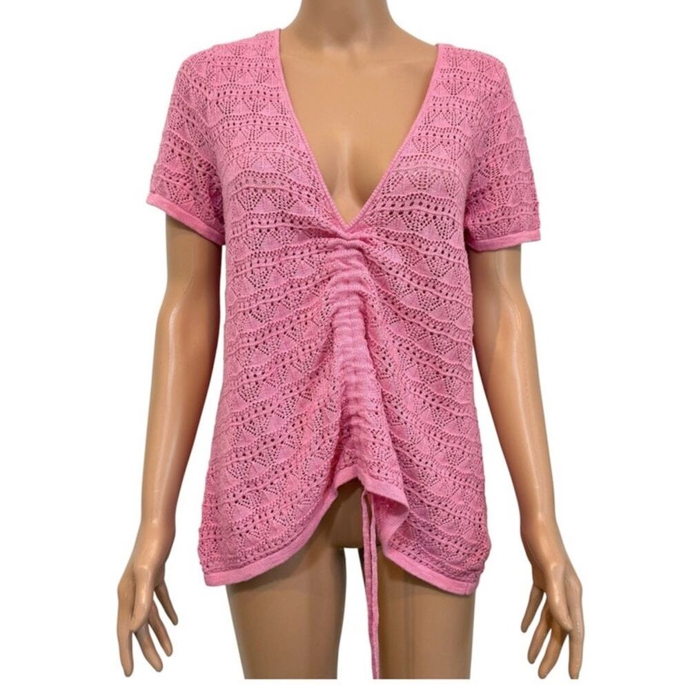 Torrid 00 pointelle drawstring cinch front knit top TB2 3613